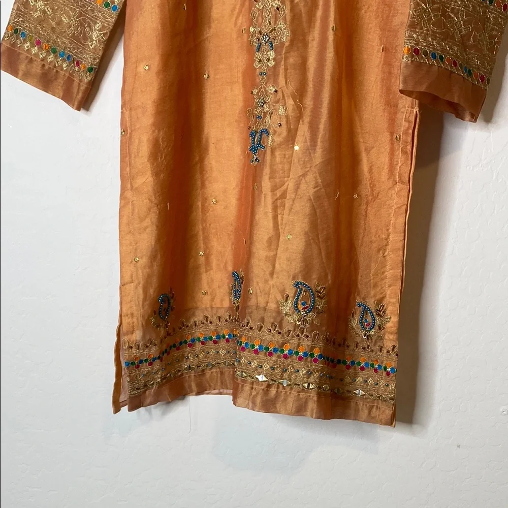 Embroidered Orange Kurta - Picture 3 of 3